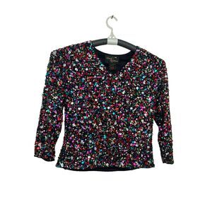 Classic Creations Sequin Blouse | Women’s | Lined | 3/4 Sleeve | V-Neck    LG
